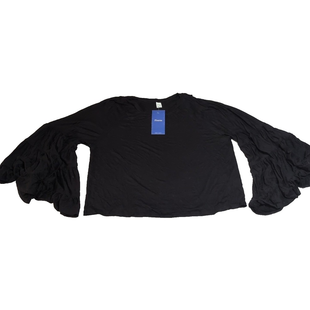 Floerns Ruffle Bell Sleeve Top Womens Small Black NEW Tiered Boho Blouse